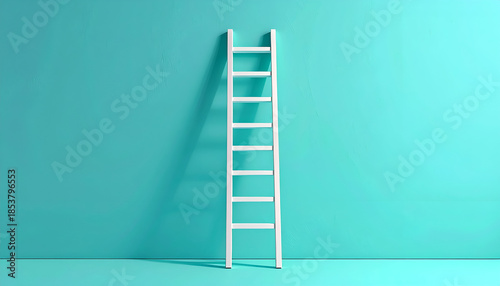 White ladder against turquoise wall, representing progress, opportunity, and achievement.