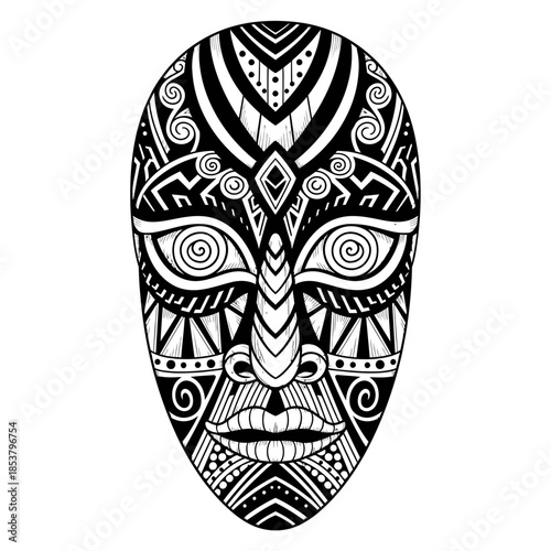 Black and White Tribal Mask Design.