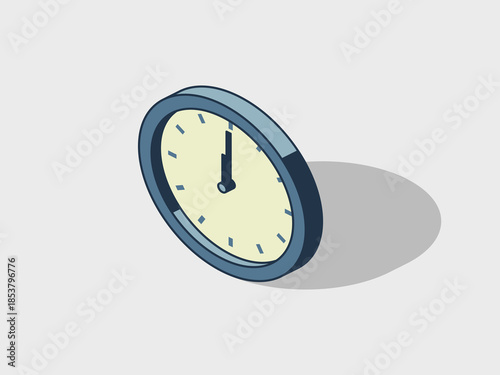Clock isometric vector illustration with shadow