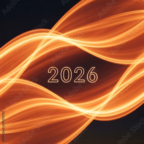 Abstract fiery waves with the year 2026 prominently displayed