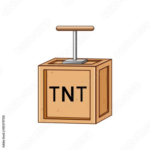 Wooden box with tnt symbol and a classic plunger detonator representing a critical moment, an imminent explosion, or a dangerous situation requiring quick resolution