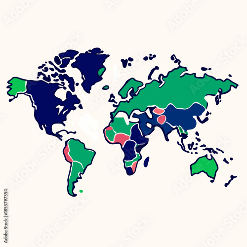Colorful World Map Illustration Global Travel