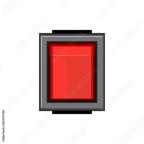 Red toggle switch set to off on a white background, symbolizing power off, shutdown, disconnection, stop or safety control for electronic devices, interfaces and industrial systems
