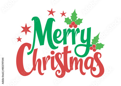 Merry Christmas with Christmas Tree Illustration, Merry Christmas Seasonal Typography Banner, Merry Christmas Holiday Greeting, Joyful Merry Christmas Festive Design