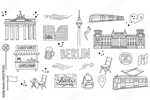 Iconic berlin landmarks and symbols in line art