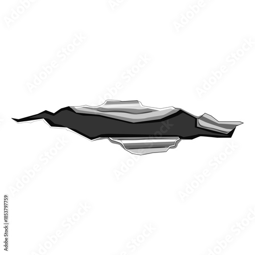 Torn surface material showing a jagged, rough edge, revealing a dark void or negative space behind it, useful for backgrounds or design elements indicating damage or breakthrough