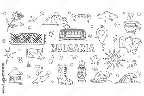 Doodle sketches of bulgarian icons and cultural symbols