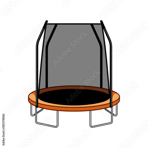 Outdoor round trampoline with protective safety net enclosure for secure jumping, exercise and active play in backyard or garden, fun, bouncy fitness equipment for kids