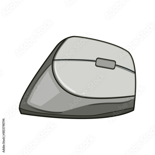 Ergonomic vertical computer mouse illustration showing a modern, minimalist input device designed to reduce wrist strain, improve posture and boost productivity at desk work