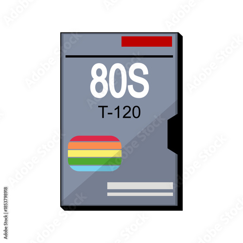 Classic vhs cassette with bold 80s color stripes, evoking retro home video nostalgia and analog media culture iconic vintage entertainment format and memory of past cinema