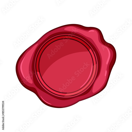 Blank red wax seal illustration on white background symbolizing security, authenticity and certification for documents, letters and vintage postal communication, isolated design element