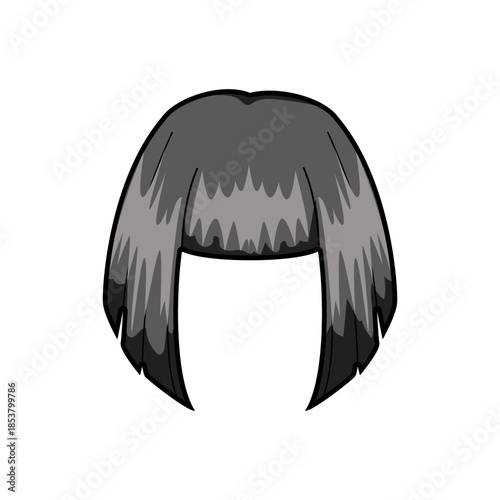 Short bob wig illustration displaying a classic hairstyle with bangs, ideal for beauty concepts, fashion accessories, or character design for comics and graphic projects
