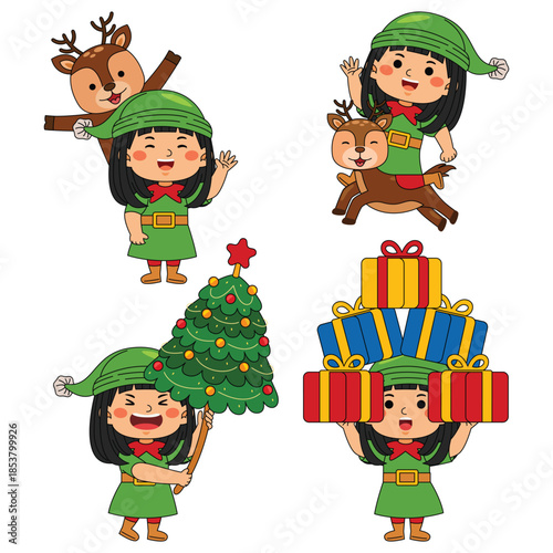 Elf Girl Cartoon Christmas Character