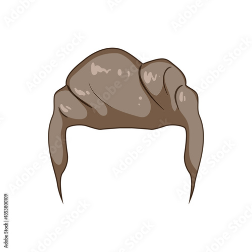 Male brown wig with volume and short sideburns on white background, vector style illustration representing hair replacement, toupee, balding solution, grooming and men's style concepts