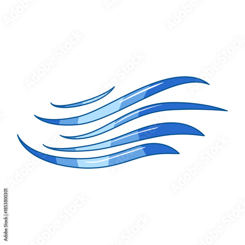 Blue stylized lines depicting abstract air movement, wind gusts, or gentle breezes, suitable for weather, ventilation, or natural energy concepts on a clean white background