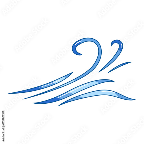Blue abstract lines representing wind gusts and air flow, conveying motion, energy and weather dynamics in a clean vector icon on a white background, fresh and dynamic