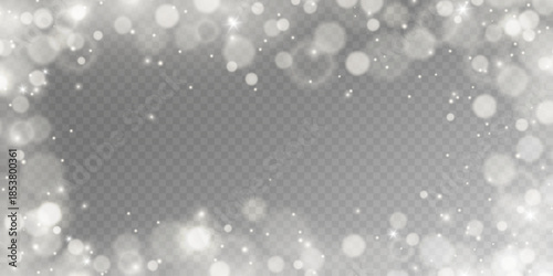 White glowing bokeh lights with sparkling particles.