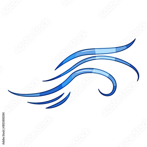 Blue stylized lines depicting energetic wind gusts and fresh air flow, conveying speed, movement and clean weather in an abstract vector graphic on white background