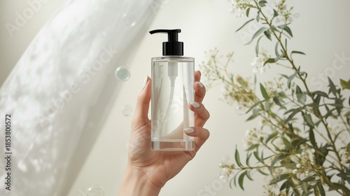 close up of a woman holding a bottle of perfume