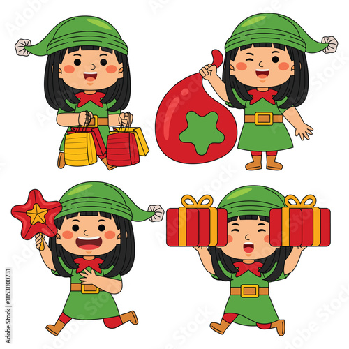 Elf Girl Cartoon Christmas Character