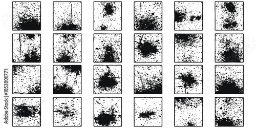 Abstract black grunge texture set isolated on white background