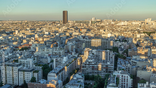 фотографія Aerial panorama above many houses rooftops in a Paris timelapse