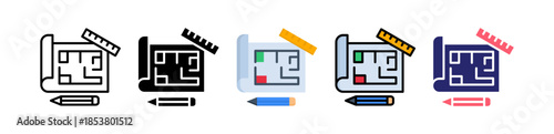 Blueprint Plan Multiple Style Icon Set Collection. 