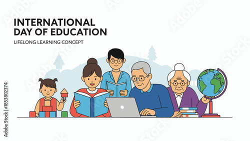 International Day of Education: Diverse ages learning together, lifelong learning concept
