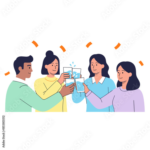 Group of friends toasting with glasses during celebration event  