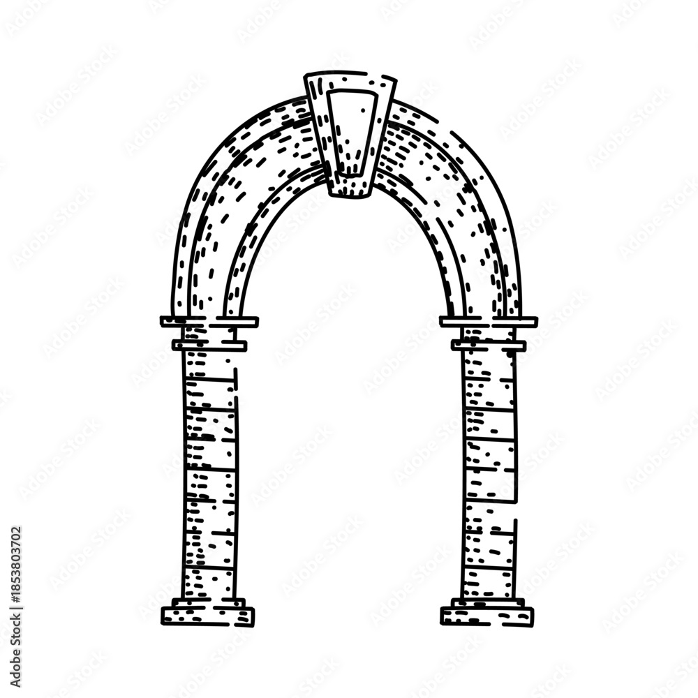 Naklejka premium Ancient arch illustration depicting history, architecture, and passage, showcasing a classic design with textured lines, representing a monumental gateway or entrance