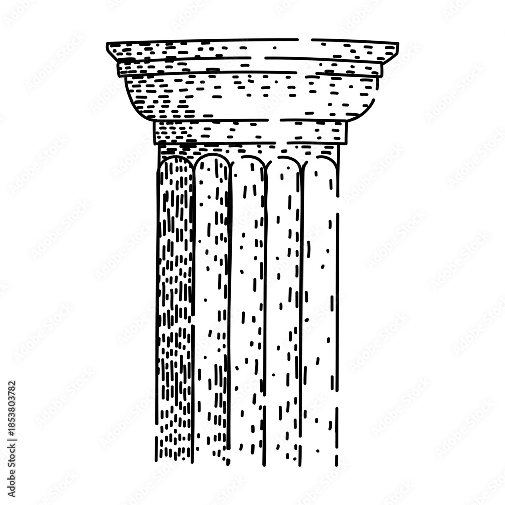 Naklejka premium Ancient column illustration showing a classical doric style architectural element with fluted shaft and capital, representing history, support, and strength in outline vector art