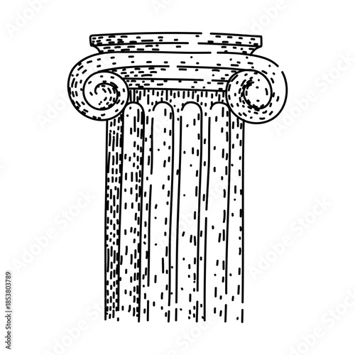 Hand drawn ionic column sketch with volutes and fluting, classical greek and roman architectural motif symbolizing heritage, support, and traditional decorative design elements