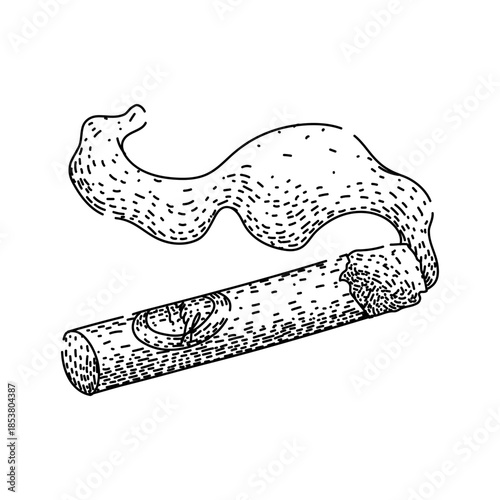 Burning cigar with a prominent smoke plume curling upwards, captured in a hand drawn doodle style, representing relaxation, luxury, and vintage smoking tradition