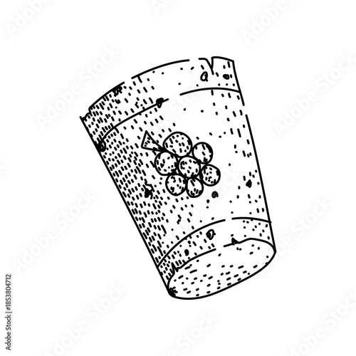 Cylindrical wine bottle stopper featuring a stylized grape bunch illustration, representing beverages, viticulture, and celebratory occasions in a hand drawn style