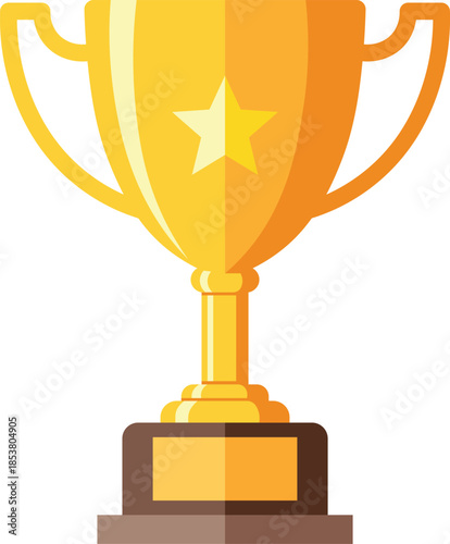 Golden trophy with star emblem and brown base on white background winner champion