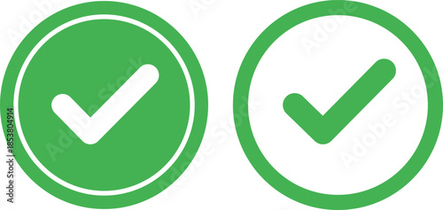 Two green check mark on white background symbol approval