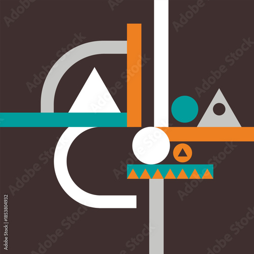 Modern geometric abstract art with colorful shapes on dark background