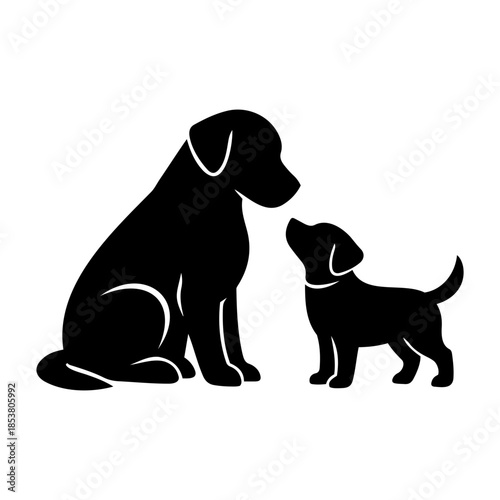 Affectionate Dog and Puppy Silhouettes Canine Family Bond