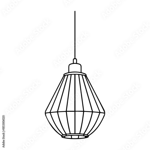 Modern Minimalist Geometric Wireframe Pendant Light Illustration