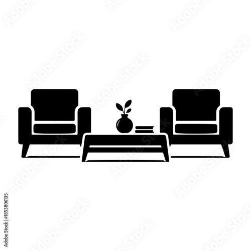 Modern Living Room Seating with Coffee Table Silhouette Icon