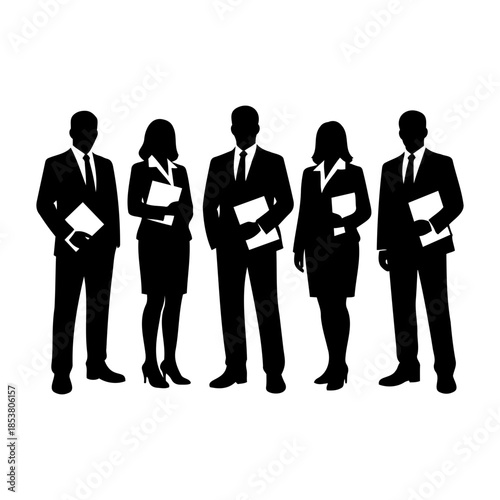 Professional Business Team Silhouettes Standing with Documents