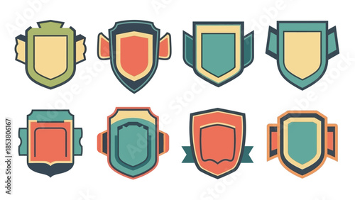 Retro Flat Design Shields: A Collection of Graphic Emblems and Decorative Badges