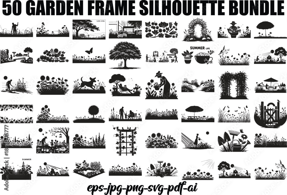 Obraz premium 50 Garden Frame Silhouette Bundle