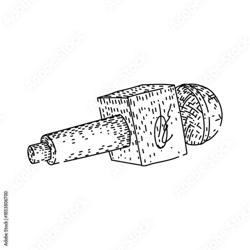 Hand drawing illustration representing a journalistic microphone with a square foam creating a concept for sharing information, public speaking, and media communication