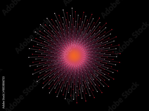 Abstract radiant data burst with glowing lines and nodes
