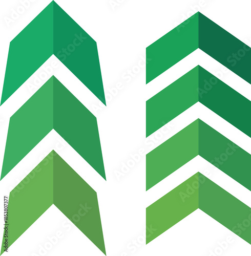 Three green chevron arrows pointing upwards on white background growth