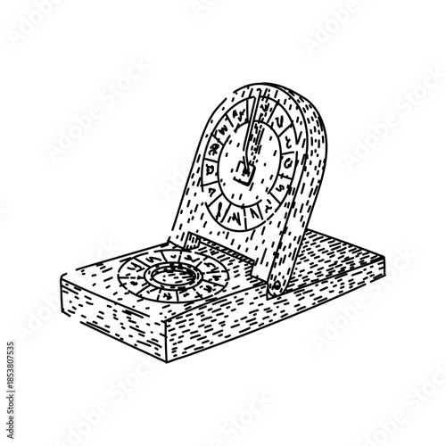 Pocket sundial presenting an antique instrument for measuring time, symbolizing history, knowledge, and precision with a timeless vintage design element