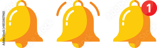 Three yellow bells one with red notification bubble showing number one alert ringing
