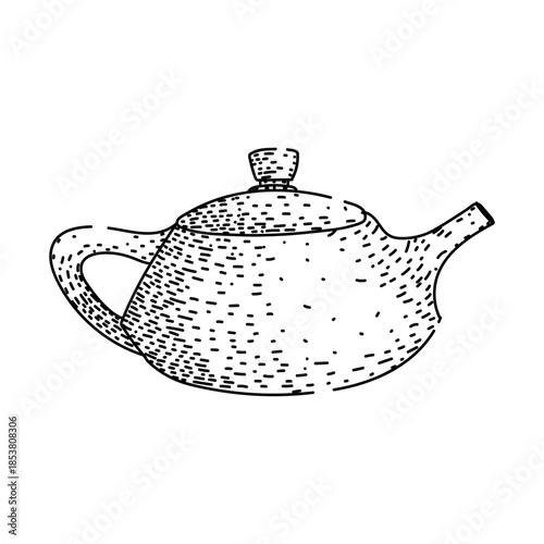 Traditional chinese teapot with intricate line art and shading representing tea culture, hot beverage, and a timeless design element for various projects