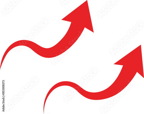 Two red arrows curving upwards on a white background curve movement